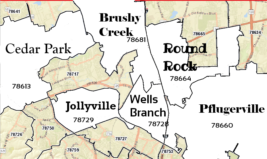 Map showing distribution zip codes